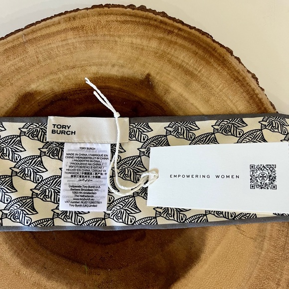 Tory Burch Zebra Print Bag Ribbon Scarf in Black and Cream - Picture 4 of 6